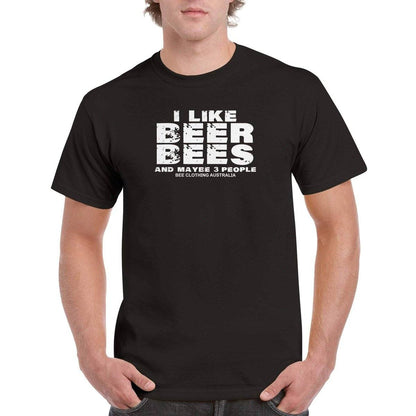 I Like Bees Beer And Maybe 3 People T-Shirt - beekeeper slogan Tshirt - Unisex Crewneck T-shirt Australia Online Color Black / S