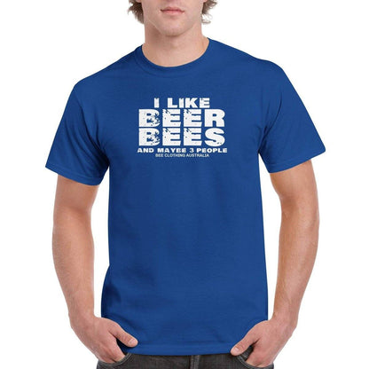 I Like Bees Beer And Maybe 3 People T-Shirt - beekeeper slogan Tshirt - Unisex Crewneck T-shirt Australia Online Color Royal / S