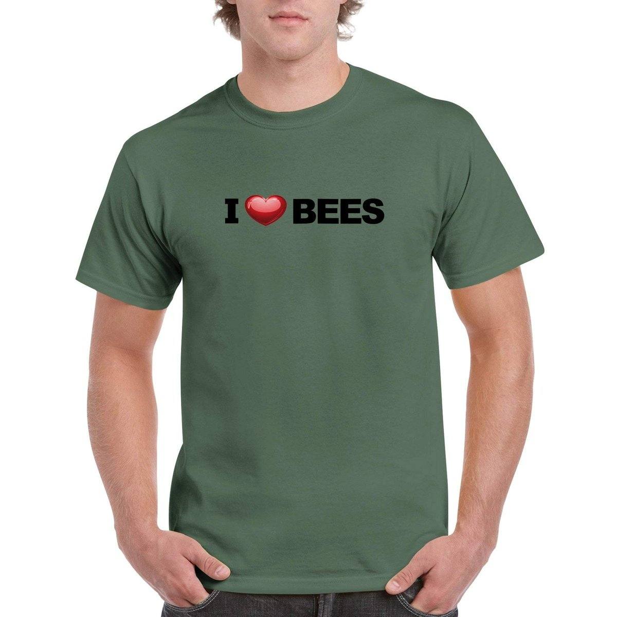 i Love Bees T-Shirt - i love bees Loveheart Tshirt - Unisex Crewneck T-shirt Australia Online Color Military Green / S