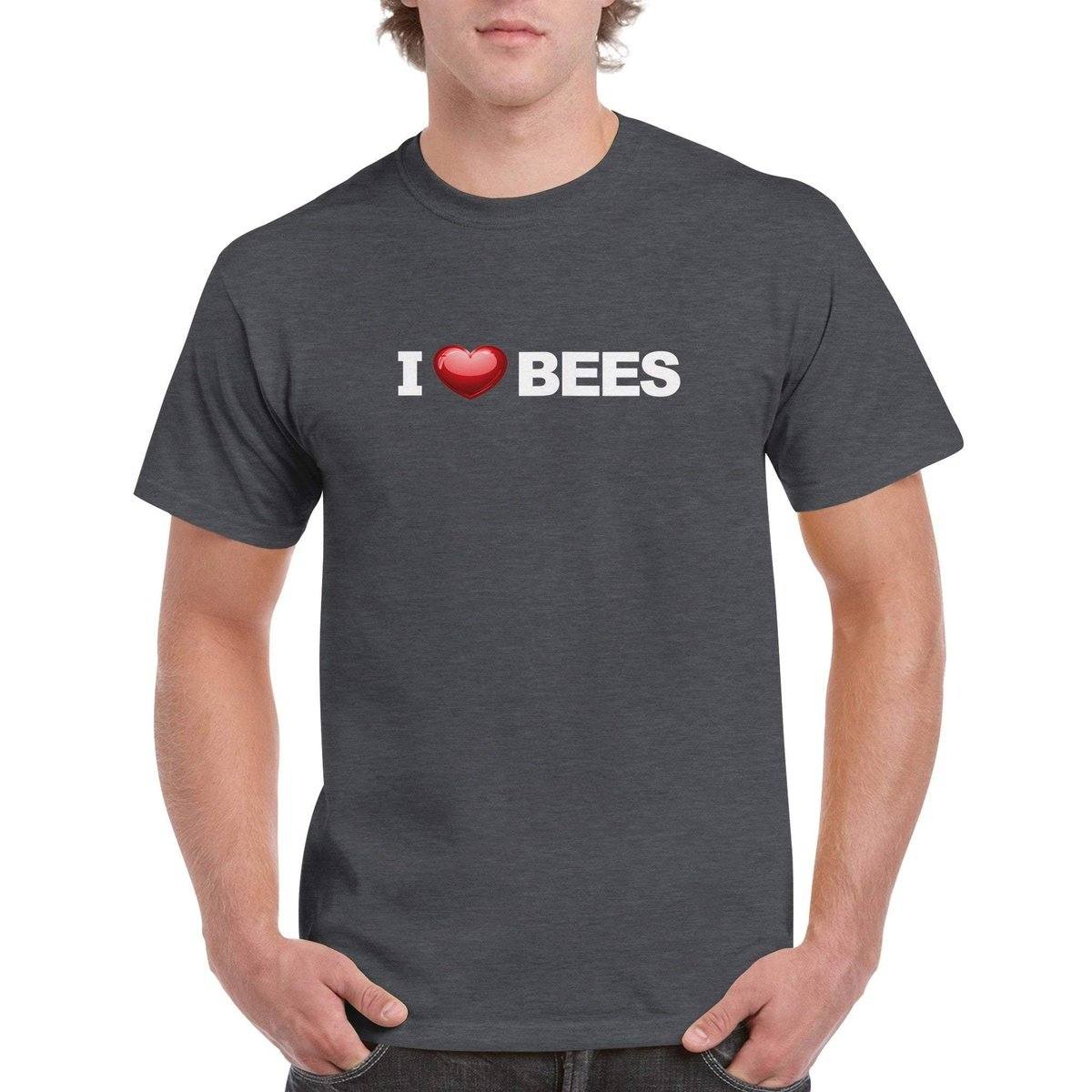 i Love Bees T-Shirt - i love bees Loveheart Tshirt - Unisex Crewneck T-shirt Australia Online Color Dark Heather / S
