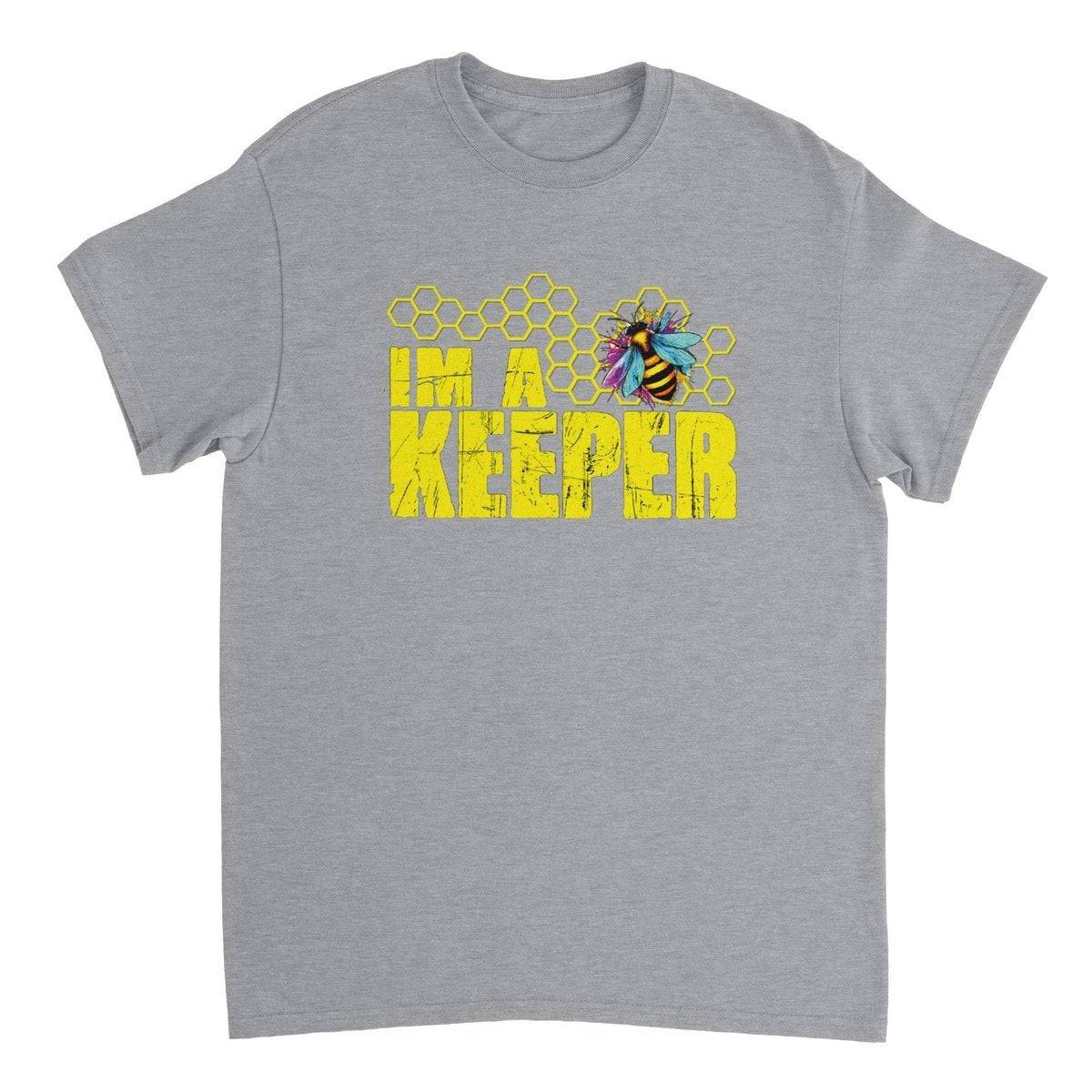 I'm a keeper Tshirt - Neon Bee - Unisex Crewneck T-shirt Australia Online Color Sports Grey / S