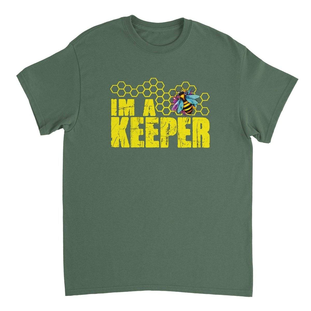 I'm a keeper Tshirt - Neon Bee - Unisex Crewneck T-shirt Australia Online Color Military Green / S