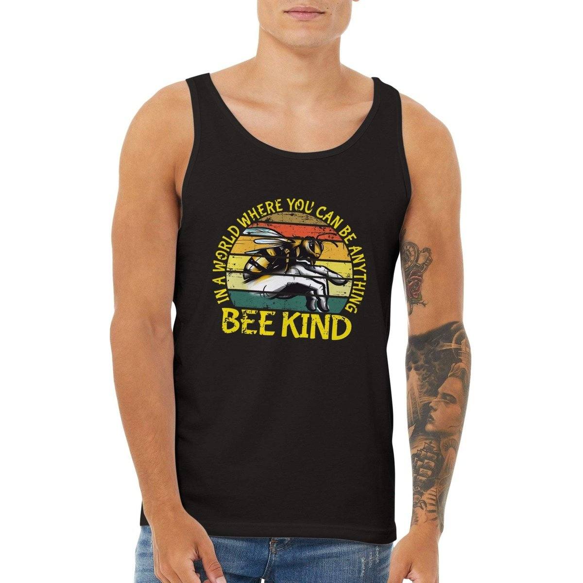 In a world where you can be anything bee kind Tank Top - Retro Vintage Bee - Premium Unisex Tank Top Australia Online Color Black / XS