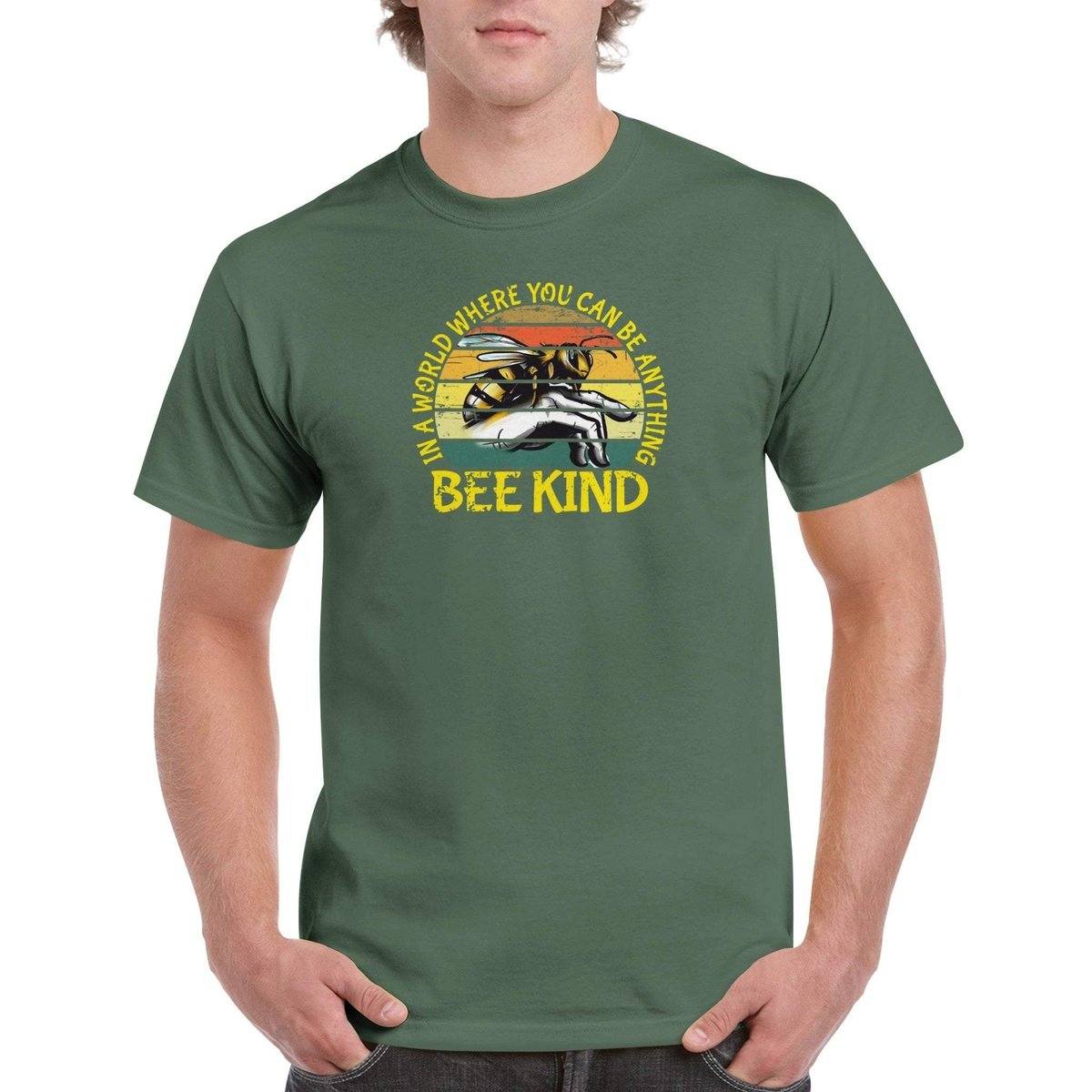 In a world where you can be anything bee kind Tshirt - Retro Vintage Bee - Unisex Crewneck T-shirt Australia Online Color Military Green / S