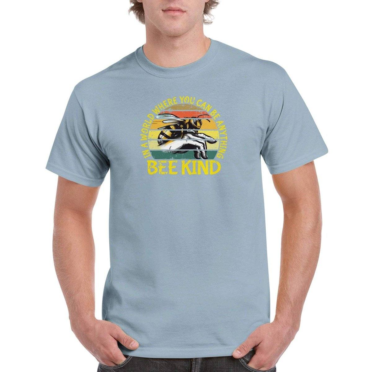 In a world where you can be anything bee kind Tshirt - Retro Vintage Bee - Unisex Crewneck T-shirt Australia Online Color Light Blue / S