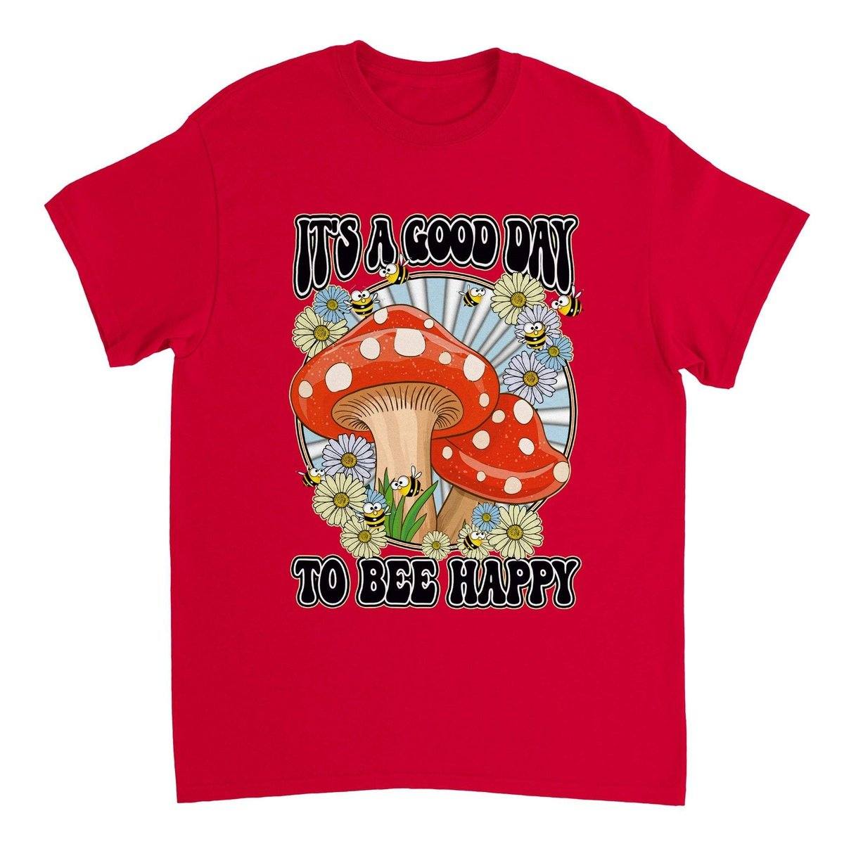 Its A Good Day To Bee Happy T-Shirt - Funny Bee Mushroom Tshirt - Unisex Crewneck T-shirt Australia Online Color Red / S