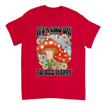 Its A Good Day To Bee Happy T-Shirt - Funny Bee Mushroom Tshirt - Unisex Crewneck T-shirt Australia Online Color Red / S