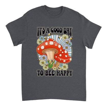 Its A Good Day To Bee Happy T-Shirt - Funny Bee Mushroom Tshirt - Unisex Crewneck T-shirt Australia Online Color Dark Heather / S