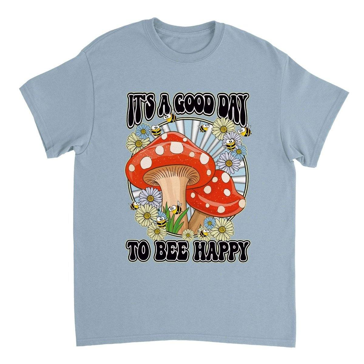 Its A Good Day To Bee Happy T-Shirt - Funny Bee Mushroom Tshirt - Unisex Crewneck T-shirt Australia Online Color Light Blue / S