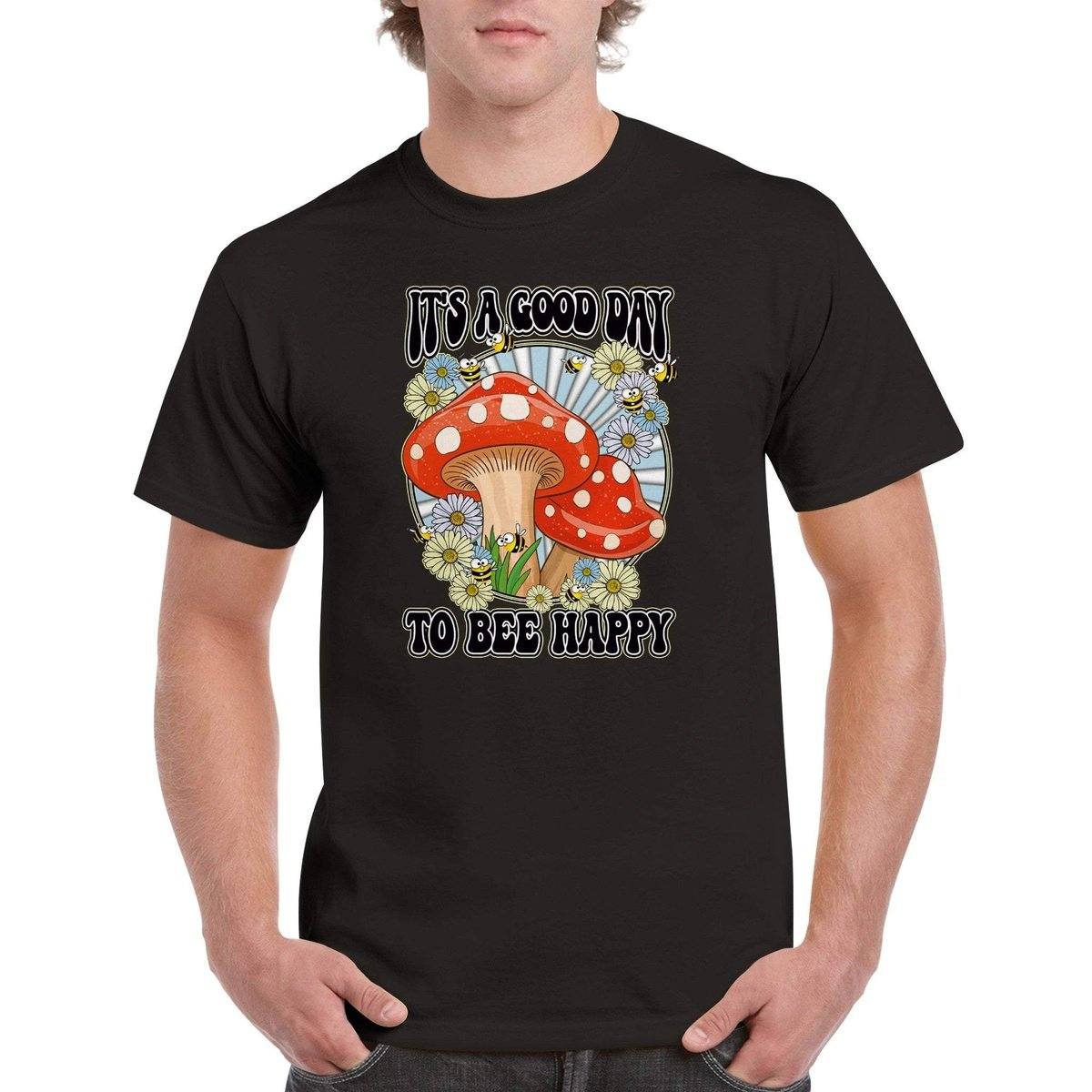 Its A Good Day To Bee Happy T-Shirt - Funny Bee Mushroom Tshirt - Unisex Crewneck T-shirt Australia Online Color