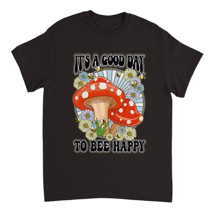 Its A Good Day To Bee Happy T-Shirt - Funny Bee Mushroom Tshirt - Unisex Crewneck T-shirt Australia Online Color Black / S