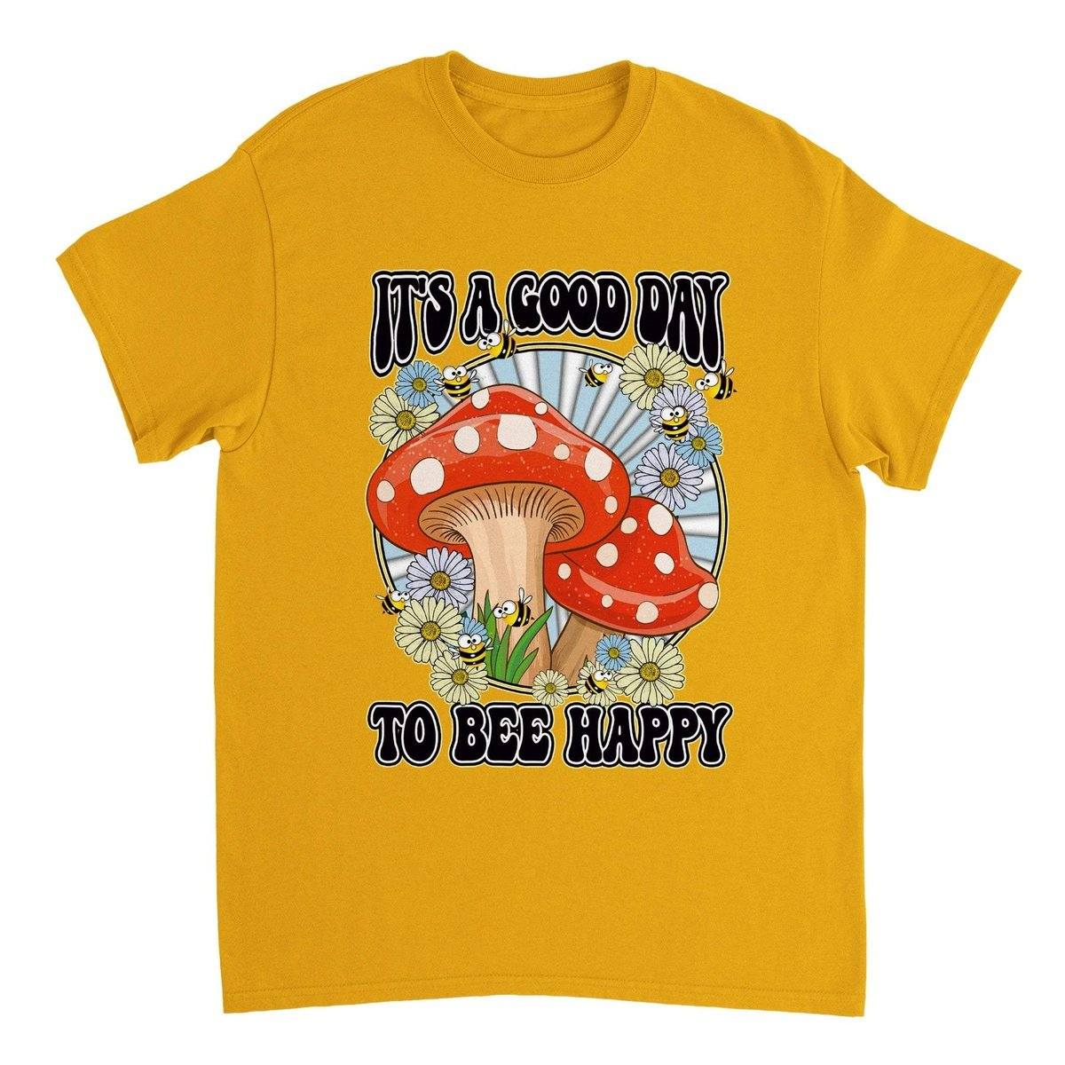 Its A Good Day To Bee Happy T-Shirt - Funny Bee Mushroom Tshirt - Unisex Crewneck T-shirt Australia Online Color Gold / S