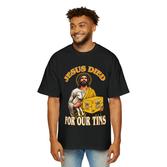 Jesus Dies For Our Tins GOLD Oversized Tee - Graphic Tees Australia Online - Graphic T-Shirts - Black / S