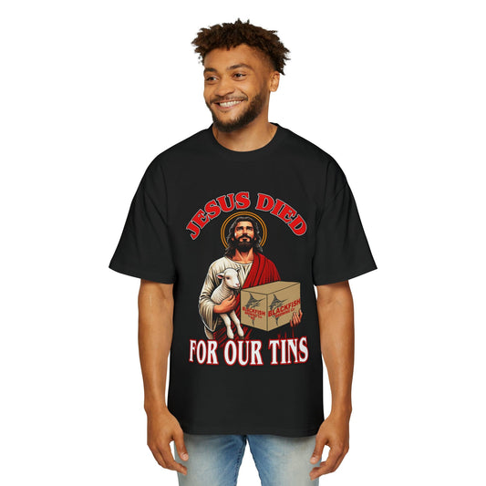 Jesus Dies For Our Tins GTN Oversized Tee - Graphic Tees Australia Online - Graphic T-Shirts - Black / S