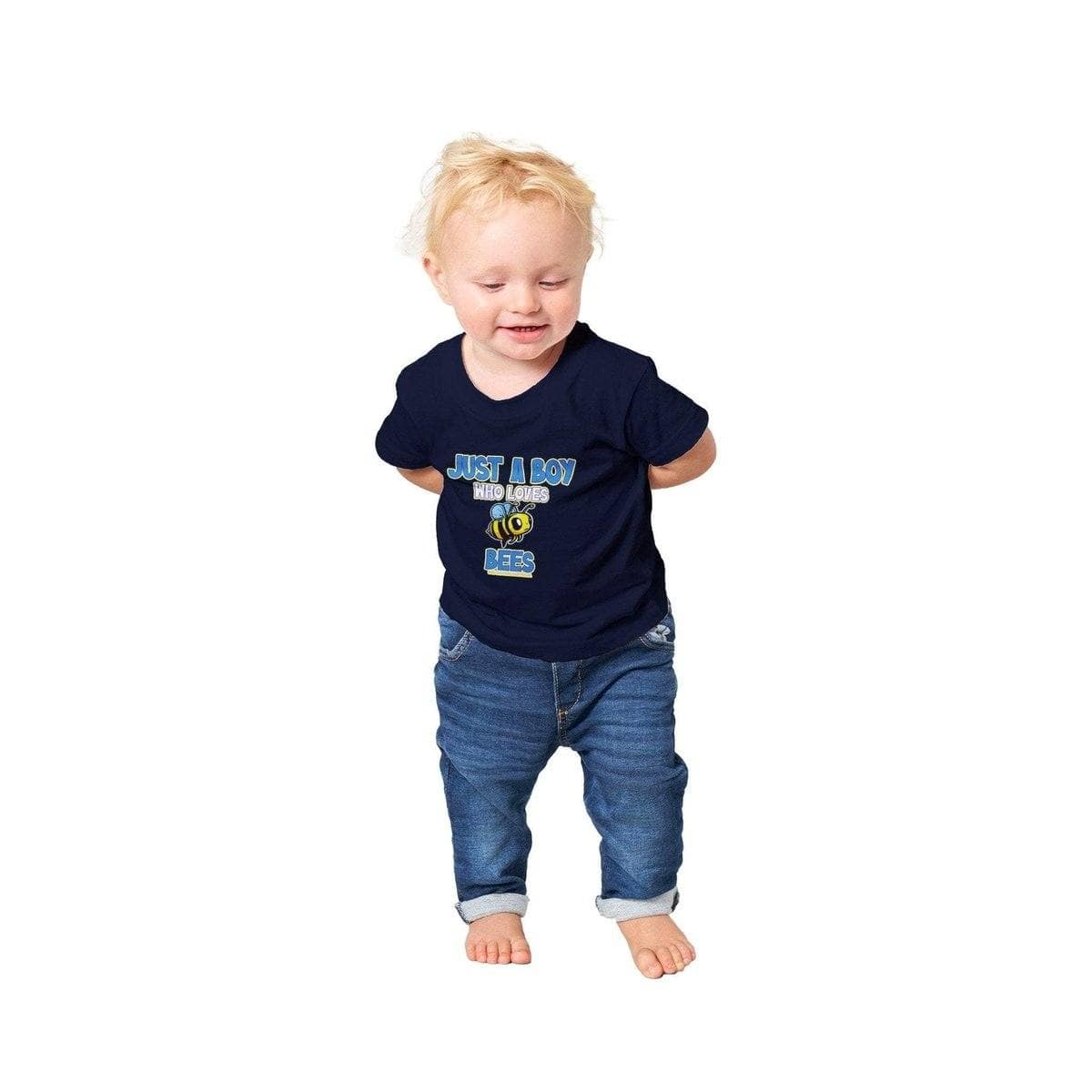 Just a Boy who loves bees T-Shirt - Baby Bee T-Shirts- Classic Baby Crewneck T-shirt Australia Online Color Navy / 6m