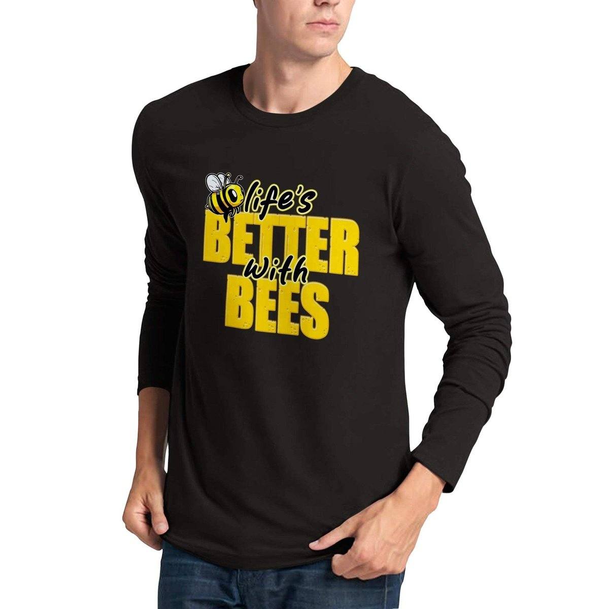 Lifes Better With Bees Tshirt - Beekeeper Tshirt -  Premium Unisex Longsleeve T-shirt Australia Online Color Black / S