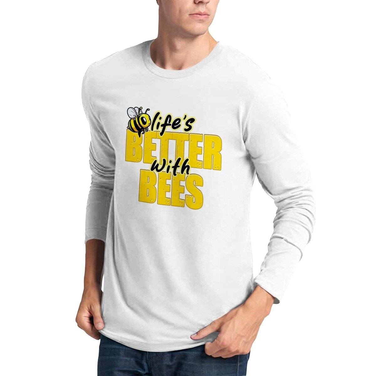 Lifes Better With Bees Tshirt - Beekeeper Tshirt -  Premium Unisex Longsleeve T-shirt Australia Online Color White / S
