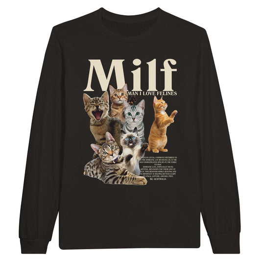 Man I Love Felines Long Sleeve T-Shirt Graphic Tee Australia Online Black / S