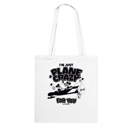 Plane Crazy Tote Bag Graphic Tee Australia Online White