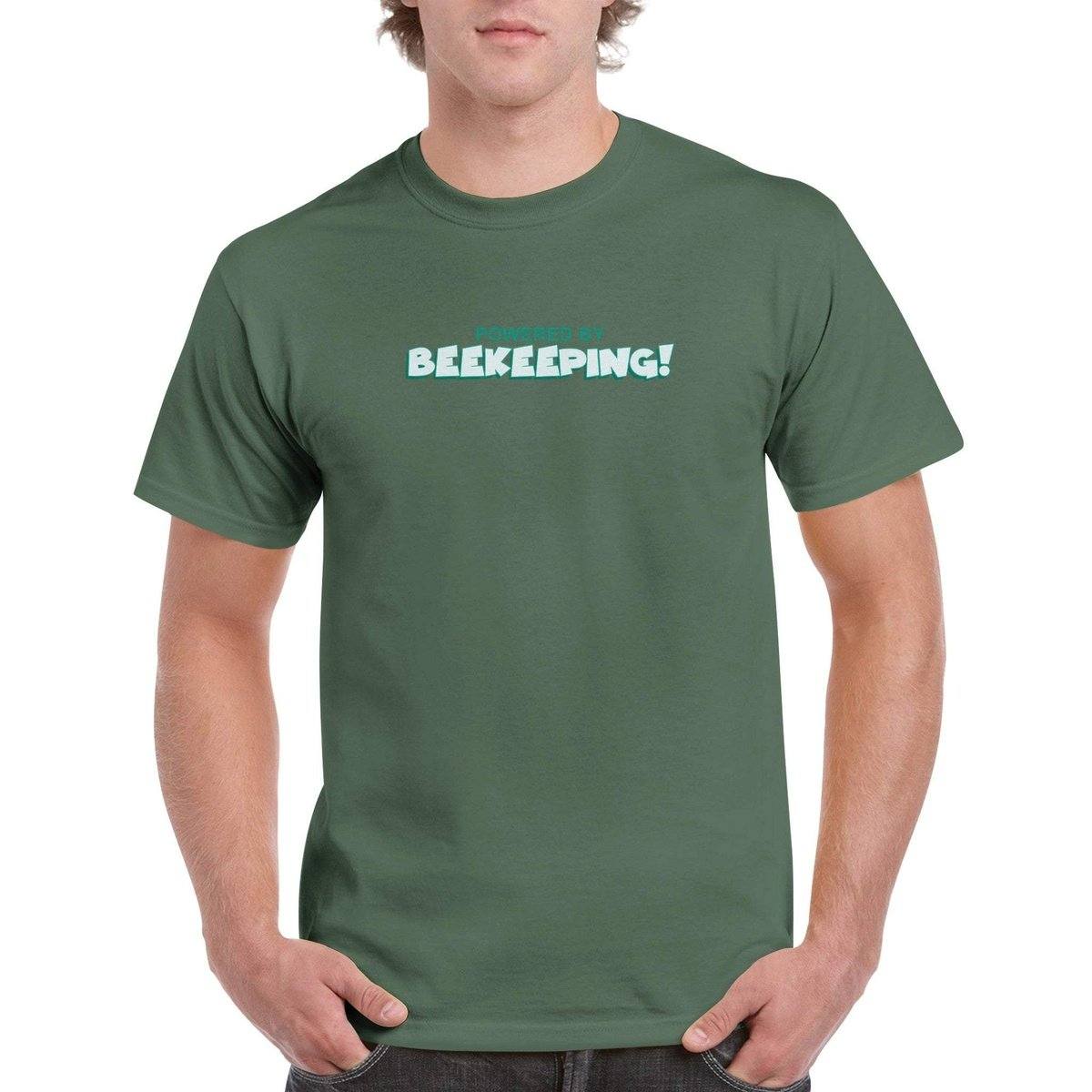 Powered By Beekeeping T-Shirt - funny beekeeper Tshirt - Unisex Crewneck T-shirt Australia Online Color Military Green / S