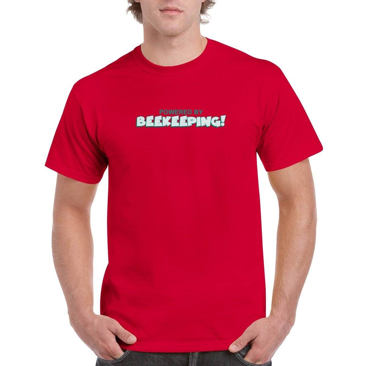 Powered By Beekeeping T-Shirt - funny beekeeper Tshirt - Unisex Crewneck T-shirt Australia Online Color Red / S