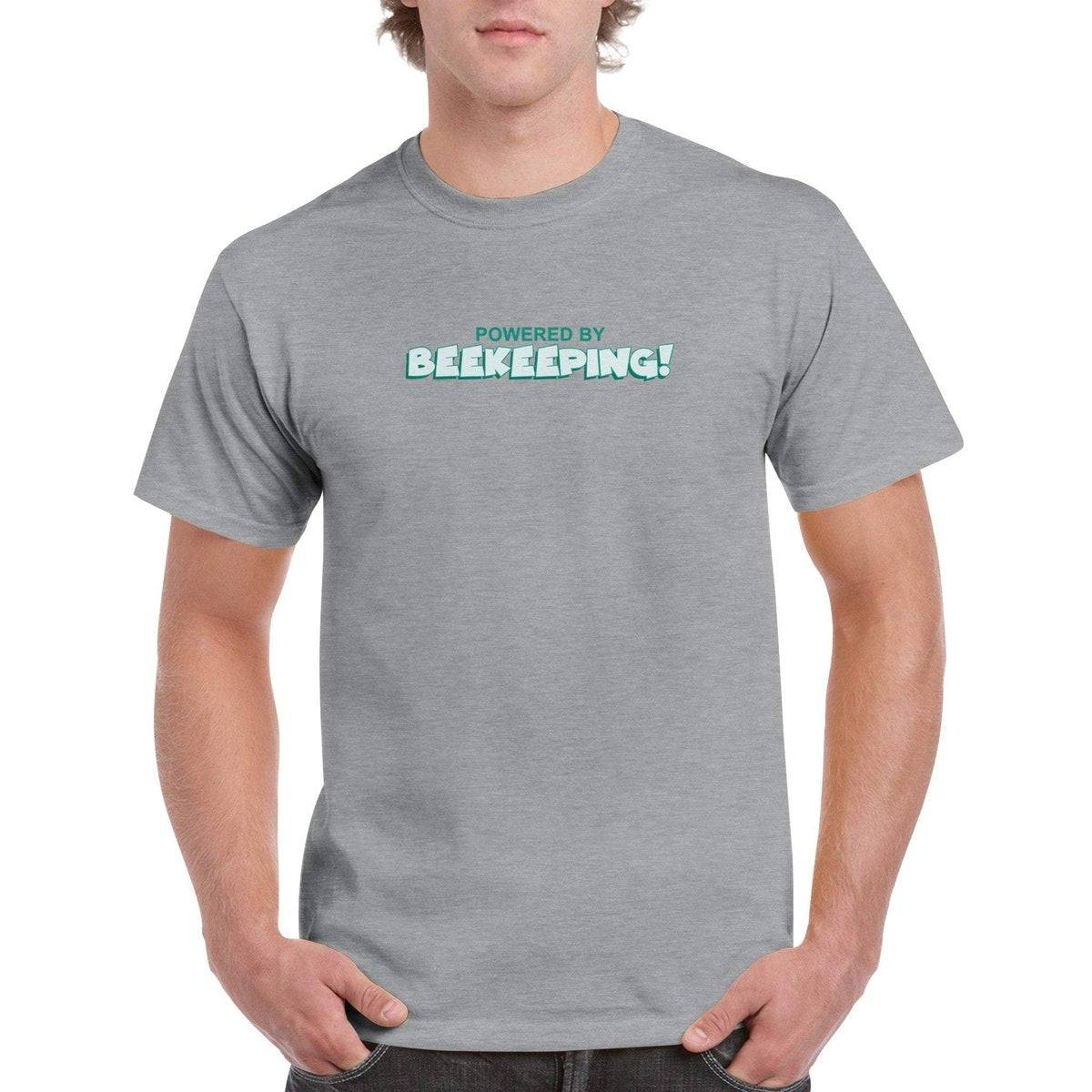 Powered By Beekeeping T-Shirt - funny beekeeper Tshirt - Unisex Crewneck T-shirt Australia Online Color Sports Grey / S