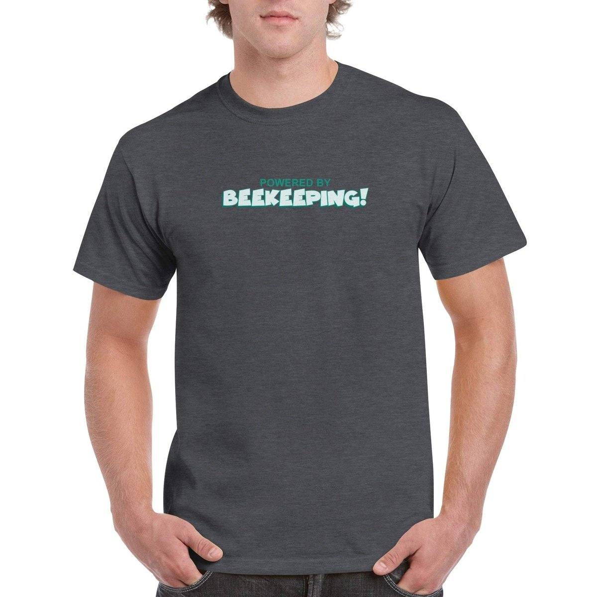 Powered By Beekeeping T-Shirt - funny beekeeper Tshirt - Unisex Crewneck T-shirt Australia Online Color Dark Heather / S