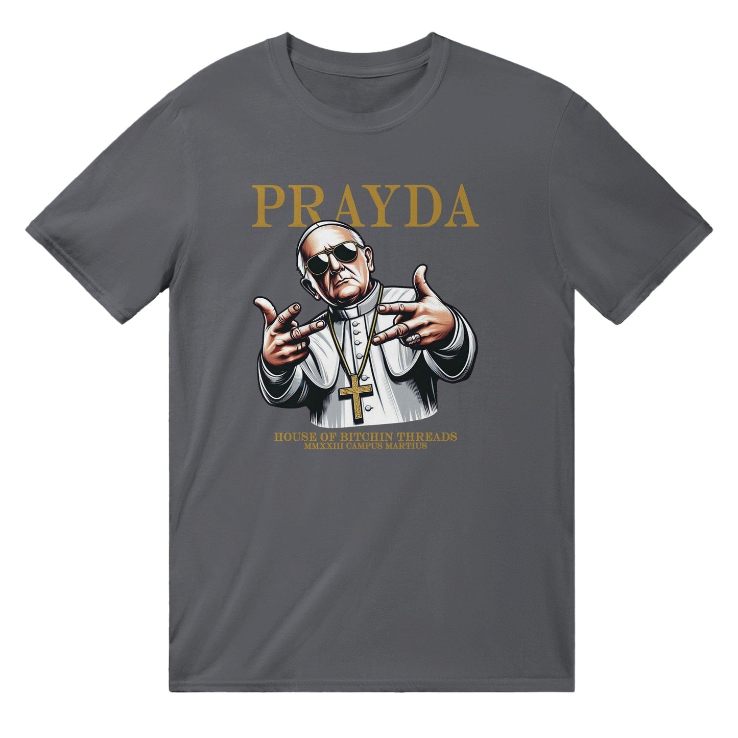 Prayda Pope T-Shirt Graphic Tee Australia Online Charcoal / S