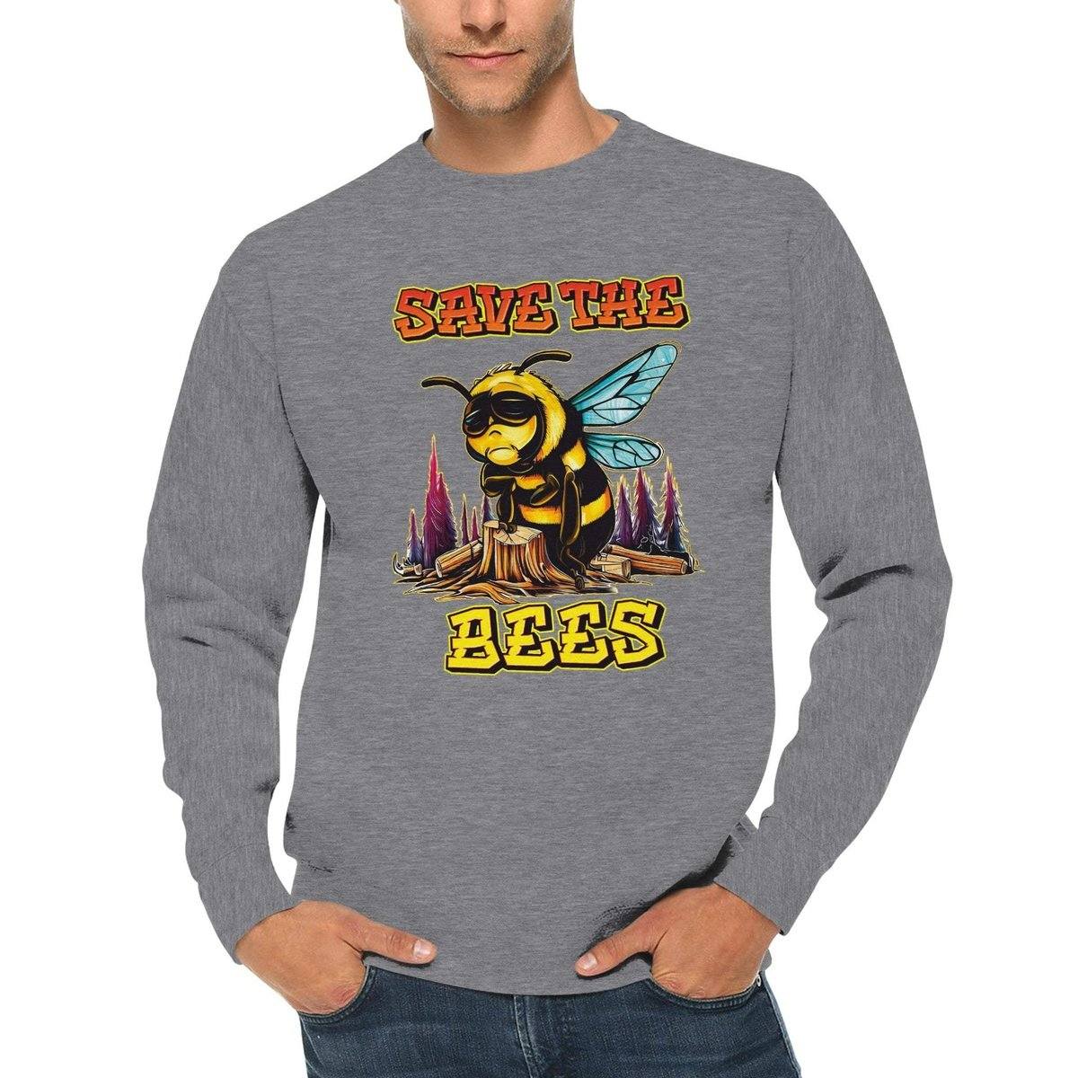 Save The Bees Jumper - Crying Bee - Premium Unisex Crewneck Sweatshirt Australia Online Color Heather Gray / S