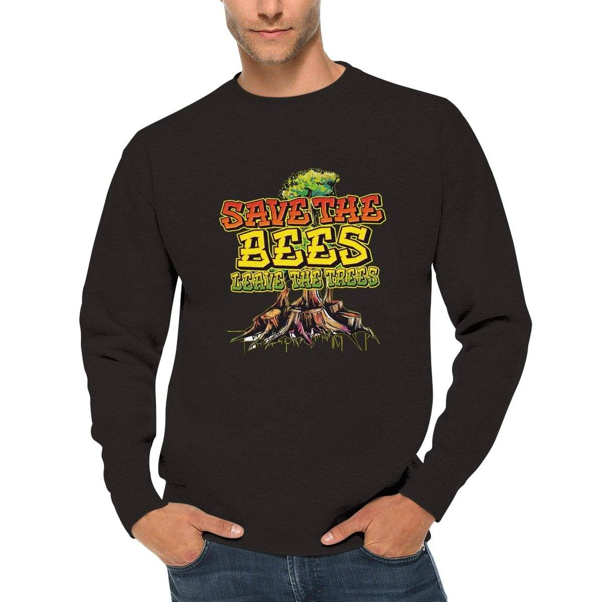 Save The Bees Jumper - Leave The Trees - Stumps - Premium Unisex Crewneck Sweatshirt Australia Online Color Black / S