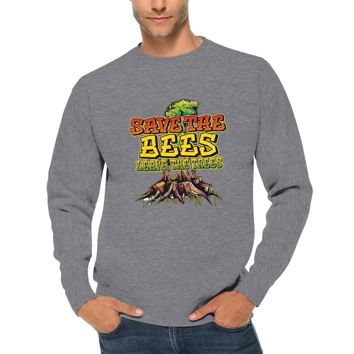 Save The Bees Jumper - Leave The Trees - Stumps - Premium Unisex Crewneck Sweatshirt Australia Online Color Heather Gray / S