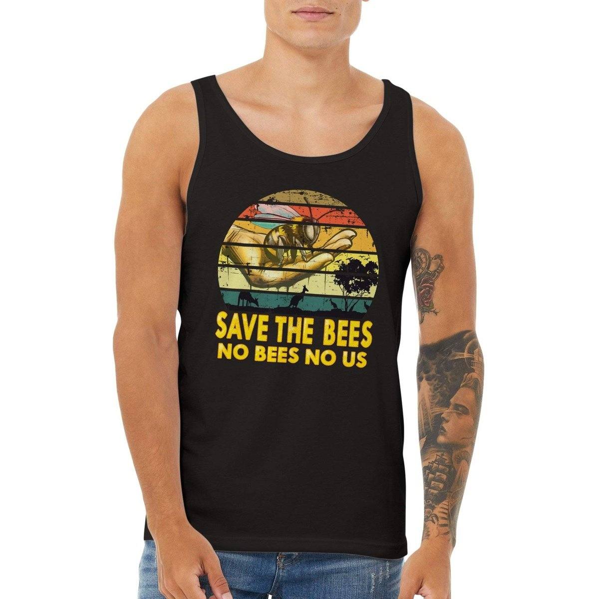 Save The Bees No Bees No Us Tank Top - Retro Vintage Bee - Premium Unisex Tank Top Australia Online Color Black / XS