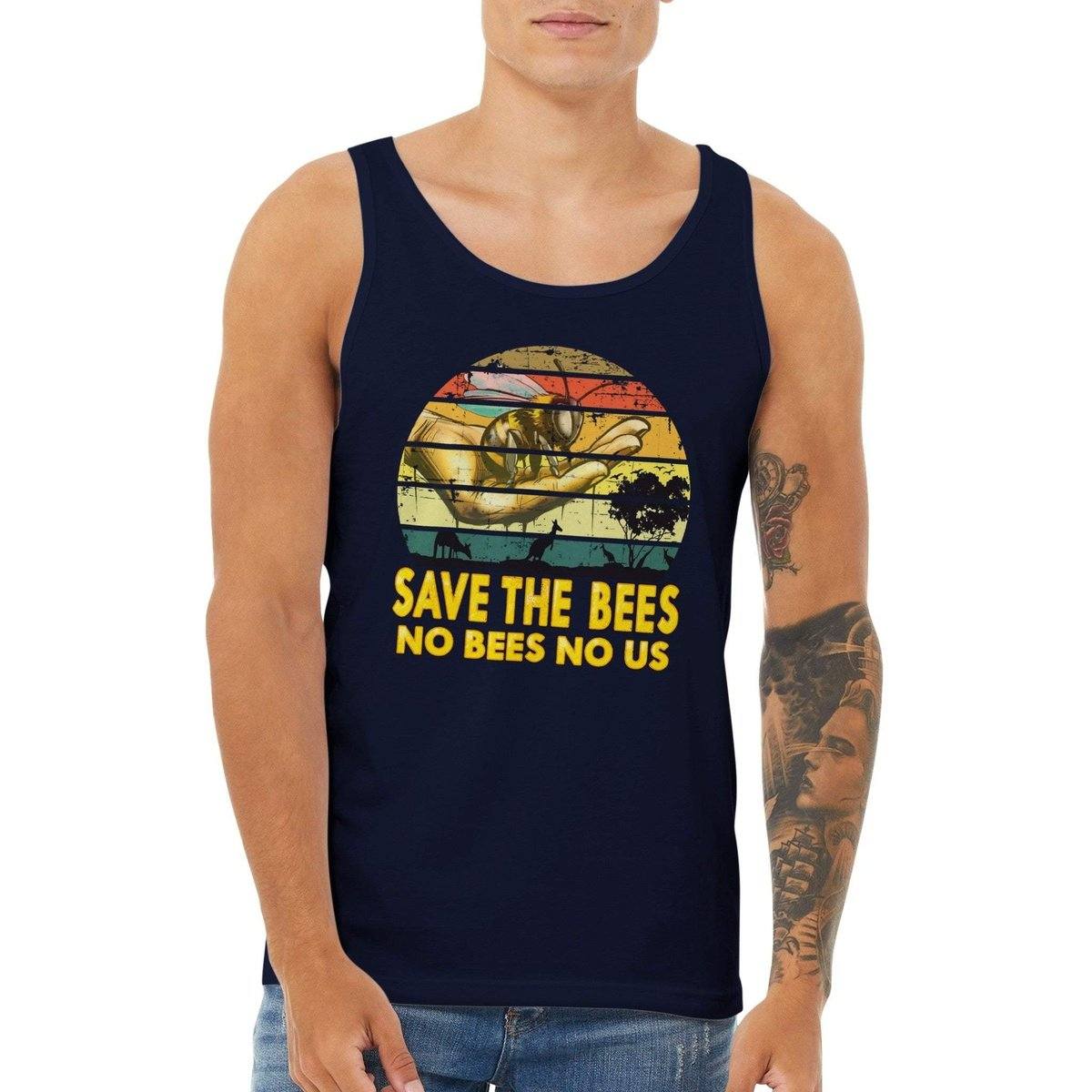 Save The Bees No Bees No Us Tank Top - Retro Vintage Bee - Premium Unisex Tank Top Australia Online Color Navy / XS