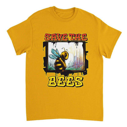 Save The Bees Tshirt - Crying Bee Window - Unisex Crewneck T-shirt Australia Online Color Gold / S