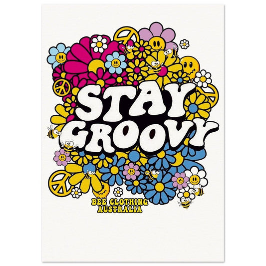 Stay Groovy - Bee Cartoon - WALL ART PRINT Australia Online Color A4 21x29.7 cm / 8x12″
