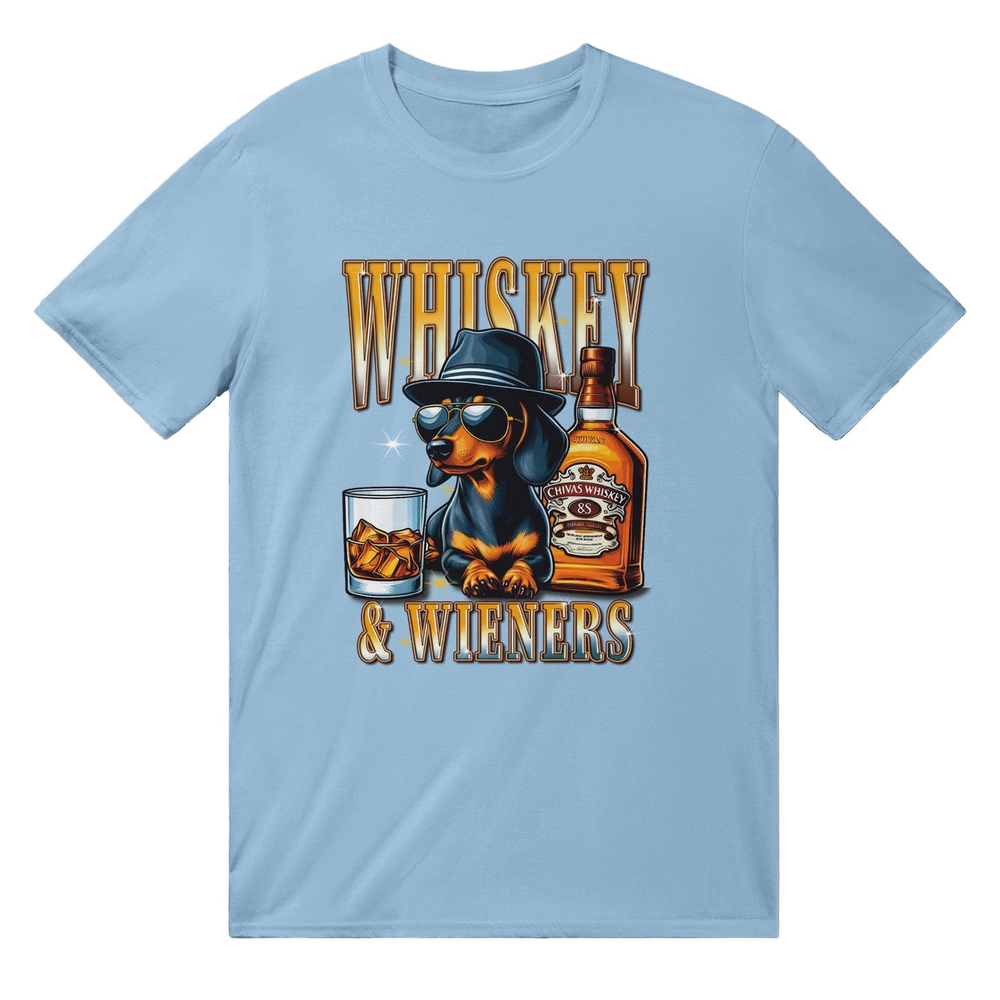 Whiskey And Wieners T-Shirt Graphic Tee Light Blue / S BC Australia