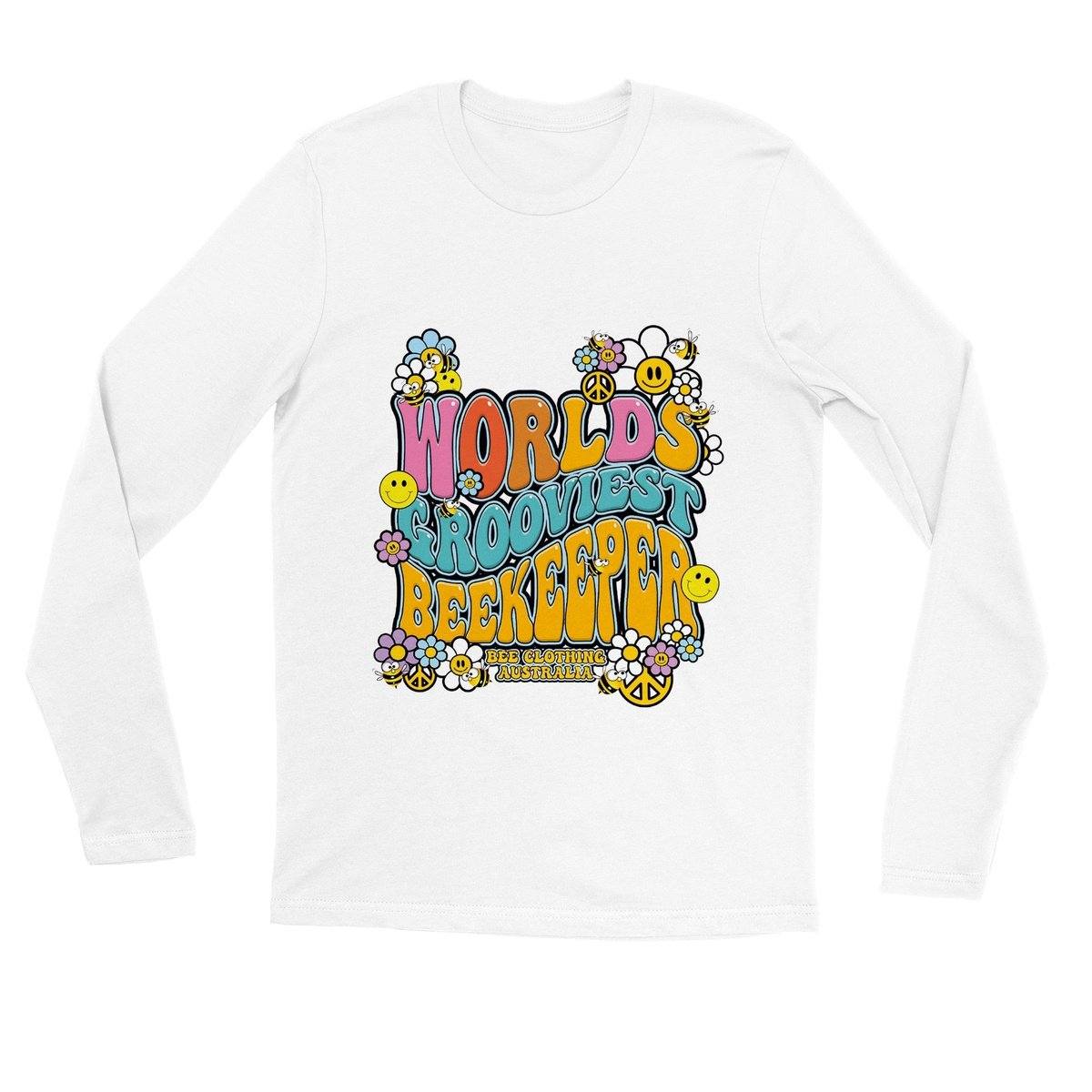 Worlds Best Beekeeper - 1970's Mushroom Graphic Tshirt -  Premium Unisex Longsleeve T-shirt Australia Online Color